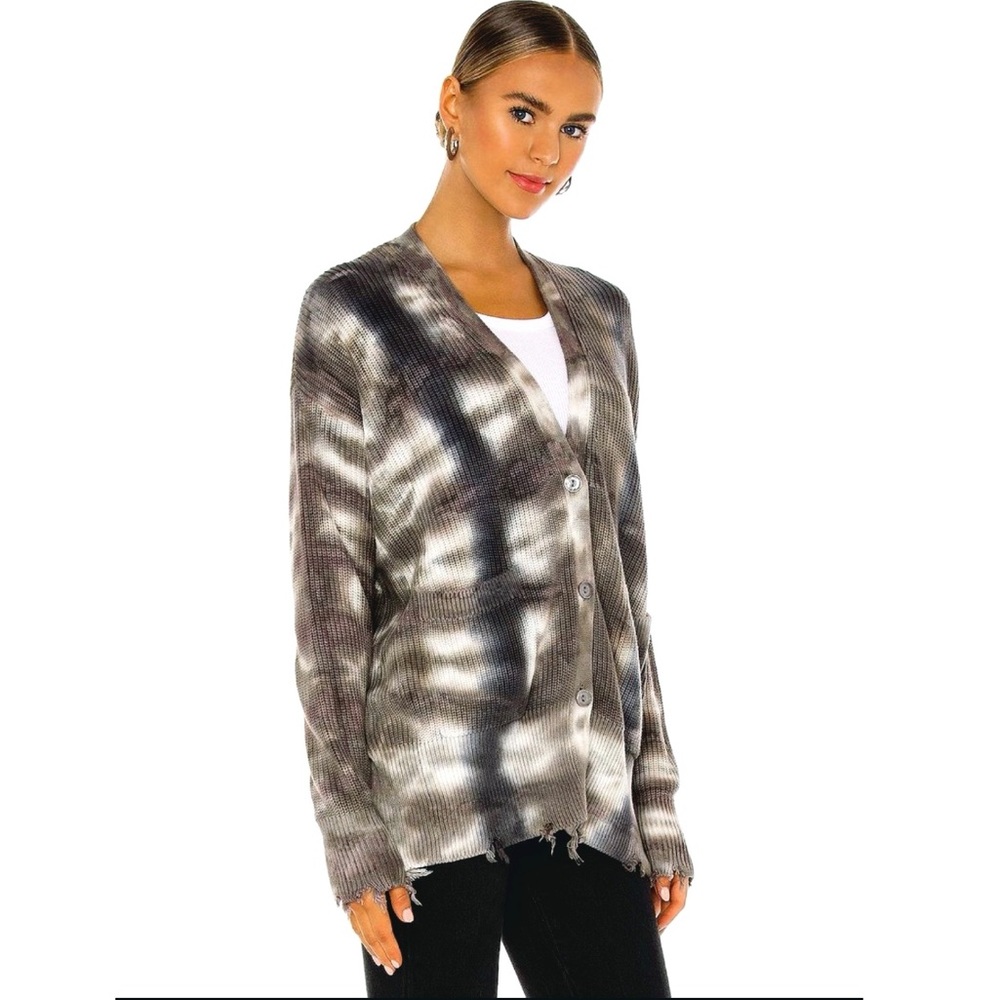 Young Fabulous & Broke Cardigan Sweater Distressed Tie Dye Knit Button Front NEW